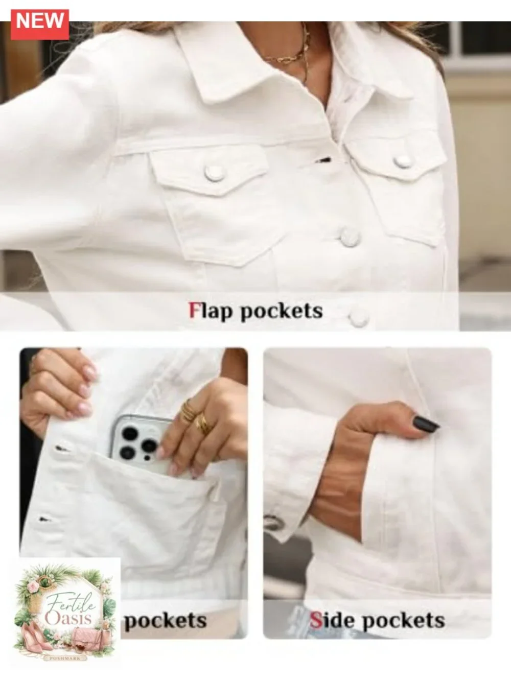 Cropped Denim Jacket with 6 Pockets Women Long Sleeve
